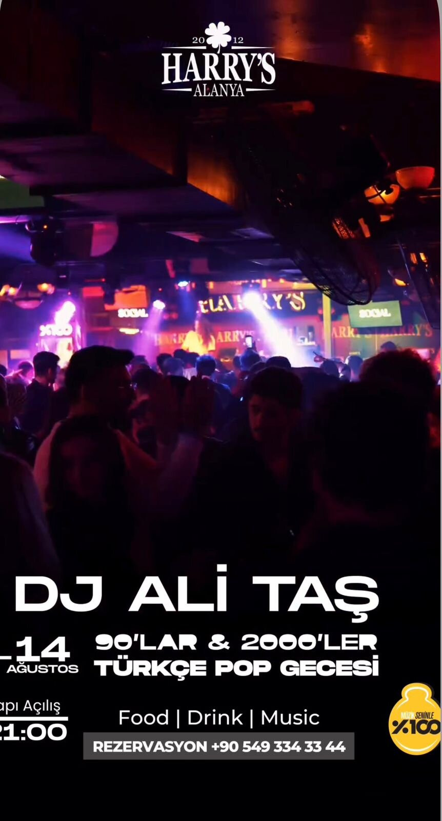14 Ağustos 90'lar & Pop Gecesi Harry's Pub Alanya'da