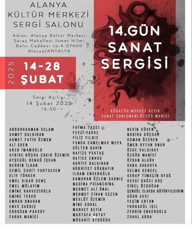 14-28 Şubat 14. Gün Sanat Sergisi Alanya Kültür Merkezi’nde