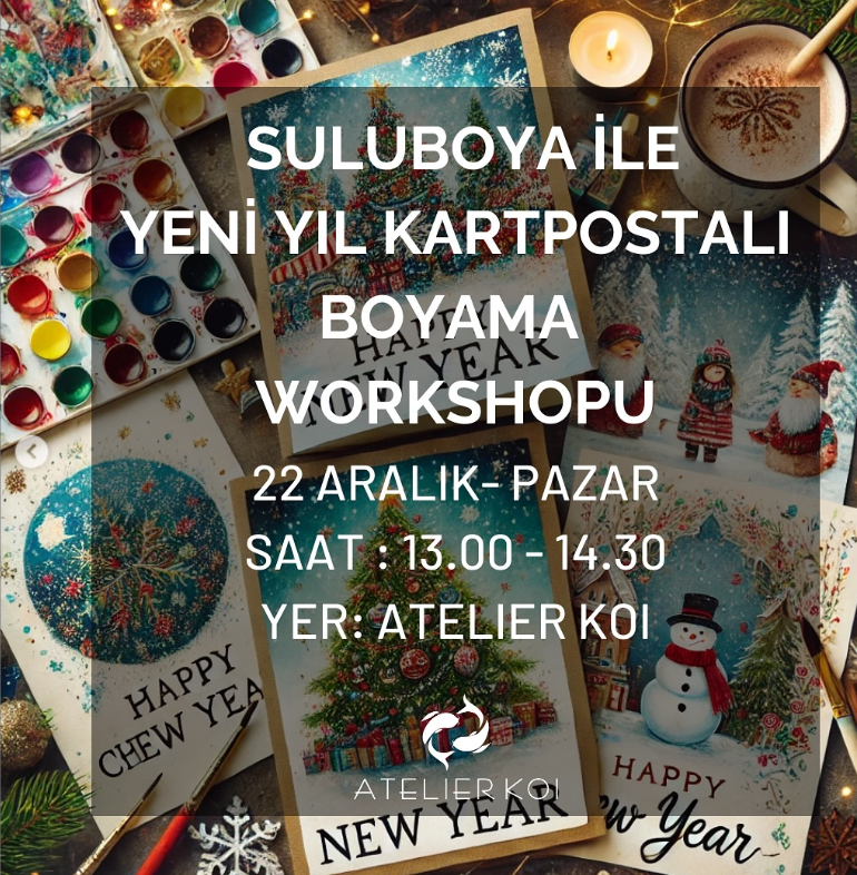 December 22nd Watercolor New Year Postcard Painting Workshop at Ateiler Koi