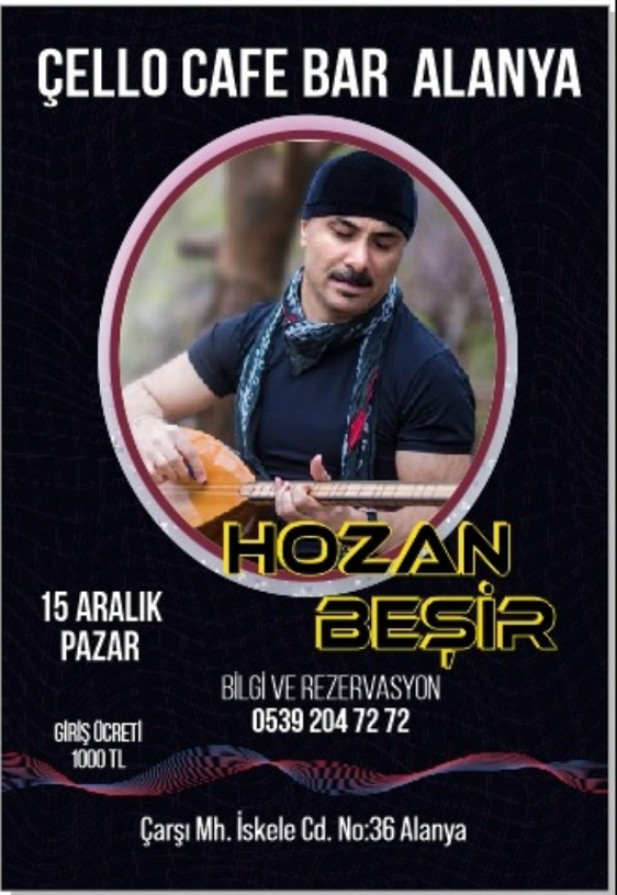 15 Aralık Hozan Beşir Cello Cafe Bar'da