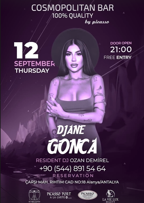 September 12 Djane Gonca at Cosmopolitan Bar