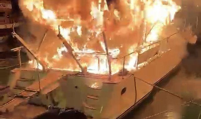 Пожар на лодке в Аланье: Рыбацкая гавань оказалась охвачена пламенем