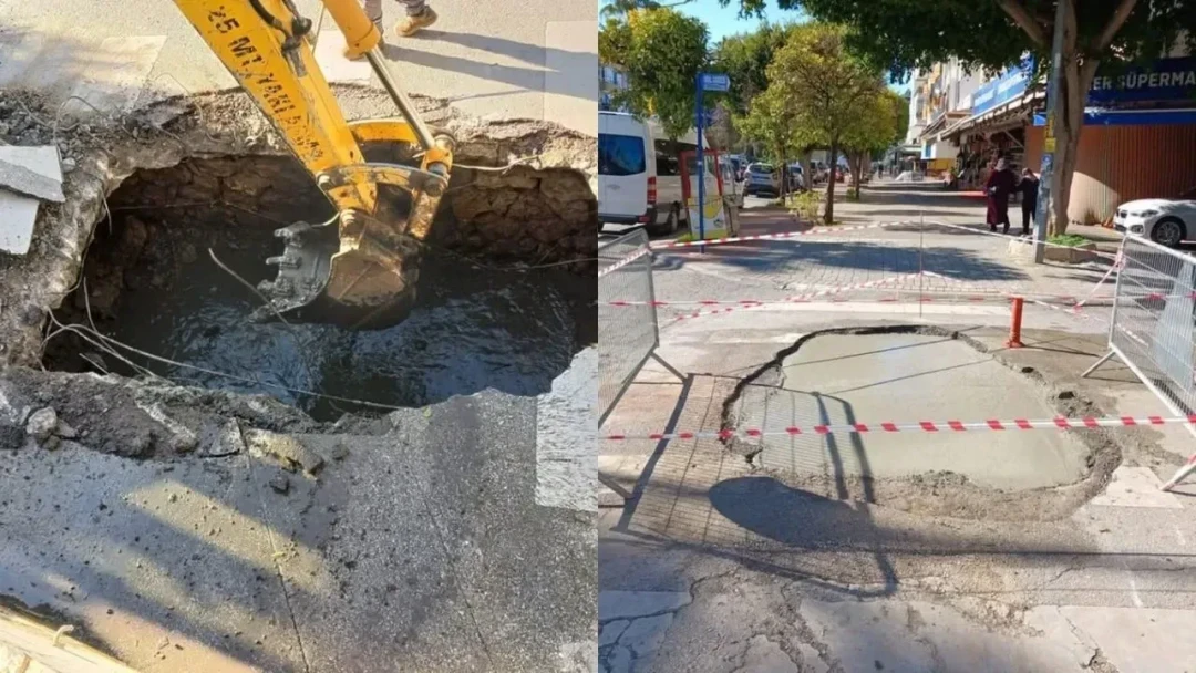 A road collapsed in the heart of Alanya! Teams responded quickly